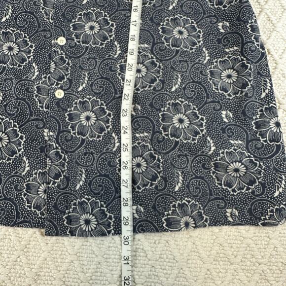 Vintage J.Crew Oarsman Men's L Floral Print Shirt Navy Blue Cotton Short Sleeve - Picture 5 of 6